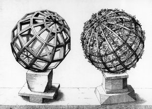 Illustration de perspective, deux sphères, gravure du Perspectiva Corporum Regularium, par Wentzel Jamnitzer (1508-1585), Nuremberg - Wenzel I Jamnitzer