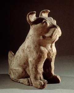 Art chinois : molosse en terre cuite. Statuette funéraire de la période Han (206 av. J.-C.-220 apr. J.-C.). Paris, Musée Cernuschi - Western Han Dynasty Chinese School