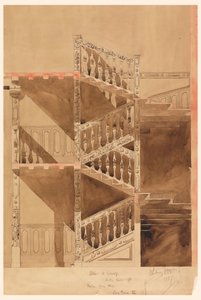 Dessin, escalier de Cluny, Paris, 1887 - Whitney Warren Jr.