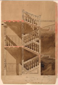 Dessin, escalier de Cluny, Paris, 1887 - Whitney Warren Jr.
