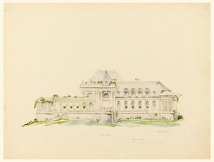 Élévation vers les terrains de polo, Clubhouse, Newport, Rhode Island et Golf Club - Whitney Warren Jr.