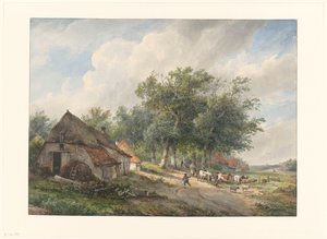 Paysage avec fermes et bétail