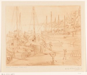 Navires amarrés sur les rives du Gange à Bénarès - Wijnand Otto Jan Nieuwenkamp (signed by artist)
