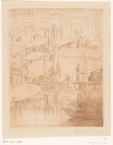 Hommes et femmes se baignant et priant sur les rives du Gange à Bénarès (Baden en bidden) - Wijnand Otto Jan Nieuwenkamp (signed by artist)