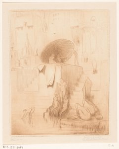 Femmes se baignant et lavant au bord du Gange à Bénarès - Wijnand Otto Jan Nieuwenkamp (signed by artist)