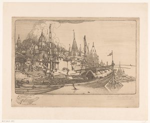 Bateau avec du bois de chauffage sur la rive du Gange à Bénarès - Wijnand Otto Jan Nieuwenkamp (signed by artist)