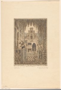 Femme en costume traditionnel frappant à une porte à Edam - Wijnand Otto Jan Nieuwenkamp (signed by artist)