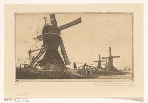 Moulins à pivot sur la Vlist entre Haastrecht et Schoonhoven - Wijnand Otto Jan Nieuwenkamp (signed by artist)