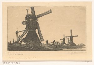Moulins à vent à la Vlist entre Haastrecht et Schoonhoven - Wijnand Otto Jan Nieuwenkamp (signed by artist)