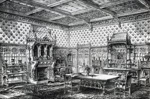 Conception pour une salle à manger gothique, publiée dans The House-Furnisher & Decorator, 1er septembre 1872 - Wilberforce Haddon