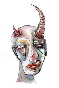 Visage à cornes à l