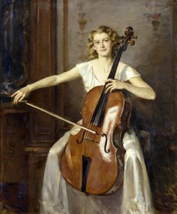Portrait de Florence Hooton jouant du violoncelle. Par Wilfred de Glehn - Wilfred Gabriel de Glehn