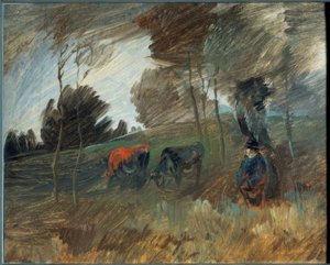 Paysage de pâturage avec vache rouge - Wilhelm Busch