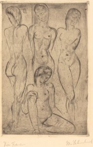 Quatre femmes; trois debout, une assise