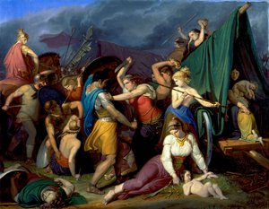 Les femmes des Cimbres défendant leur camp de chariots contre les Romains - Wilhelm Lindenschmit der Ältere