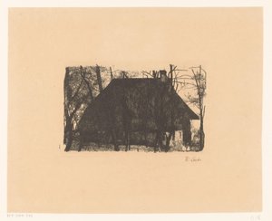 Ferme entre arbres nus - Wilhelm Maria Hubertus Leibl (signed by artist)