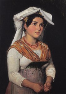 Une jeune femme italienne debout, tenant un chapelet - Wilhelm Marstrand