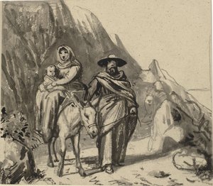 La Sainte Famille, entre les rochers en route vers l