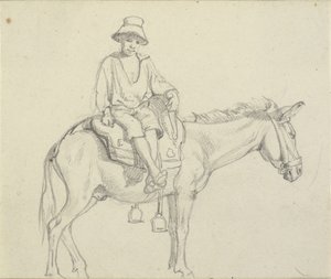 Garçon assis de côté sur un âne - Wilhelm Marstrand