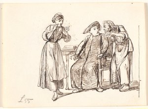 Une vieille femme parle avec un prêtre, à gauche une jeune femme - Wilhelm Marstrand