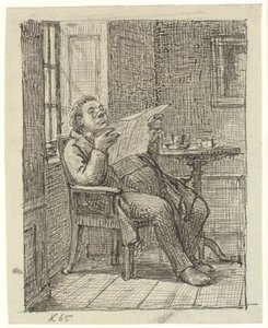 Un homme corpulent lisant le journal avec son café - Wilhelm Marstrand