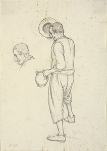 Vieux pêcheur enlevant son chapeau et étude de sa tête - Wilhelm Marstrand