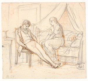 Intérieur avec jeune homme mélancolique et une fille sur un lit - Wilhelm Marstrand