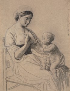 Italienne avec un enfant nu sur les genoux - Wilhelm Marstrand
