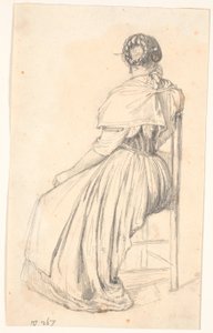 Italienne assise sur une chaise, vue de dos