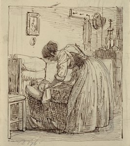 Italienne avec un enfant dans le berceau