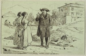 Scène italienne avec deux femmes et un prêtre - Wilhelm Marstrand