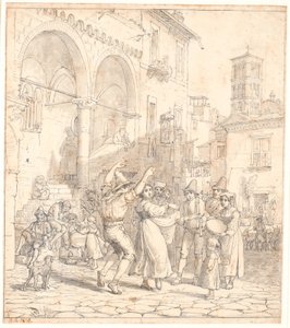 Musiciens de rue italiens sur une place - Wilhelm Marstrand