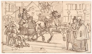 Balade en traîneau autour du "Cheval" sur Kongens Nytorv - Wilhelm Marstrand