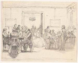 Scène de société à Copenhague, à gauche des joueurs de cartes, à droite de la musique - Wilhelm Marstrand