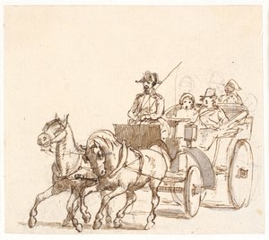 Landauer. Cocher avec chapeau triangulaire, maître et serviteur