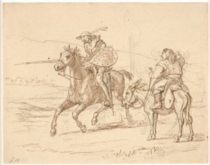 Tandis que Sancho regarde, Don Quichotte attaque - Wilhelm Marstrand