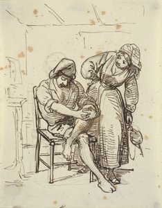 Fille regardant un jeune pêcheur assis sur une chaise - Wilhelm Marstrand