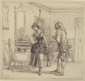Rosina donne la lettre de Figaro au comte Almaviva. (Le Barbier de Séville) - Wilhelm Marstrand
