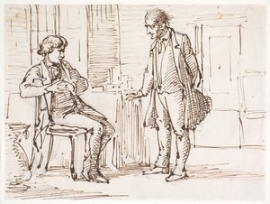 Conversation entre un jeune homme assis et un homme plus âgé debout - Wilhelm Marstrand