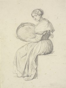 Femme assise avec un tambourin