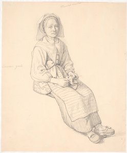 Femme suédoise assise avec du tricot