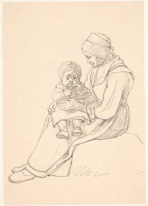 Fille suédoise avec un enfant sur les genoux - Wilhelm Marstrand