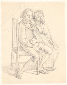 Fille et garçon suédois assis sur une chaise
