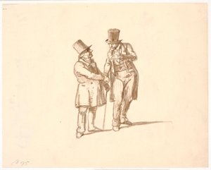 Deux messieurs en hauts-de-forme discutent ensemble