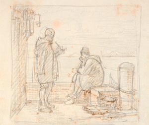 Deux italiens sur une jetée au bord de la mer - Wilhelm Marstrand