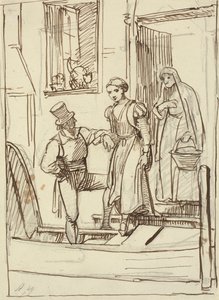 Jeune fille et vieille femme aidées par un homme à descendre dans une gondole - Wilhelm Marstrand