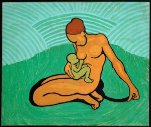 Mère et enfant sur fond vert
