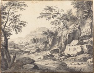 Paysage classique avec une cascade