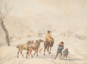 Postillon à Cheval dans un Paysage Hivernal