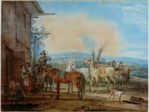 Cavalier devant une taverne - Wilhelm von Kobell